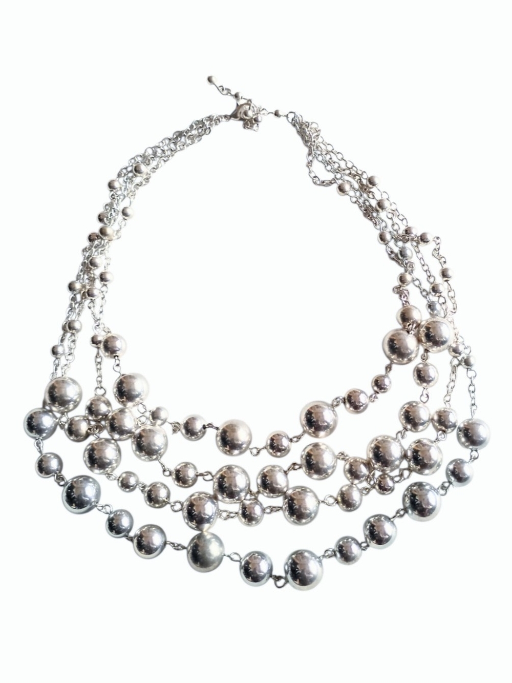 Layered Silver Tone Beaded Statement Necklace 4 Layer